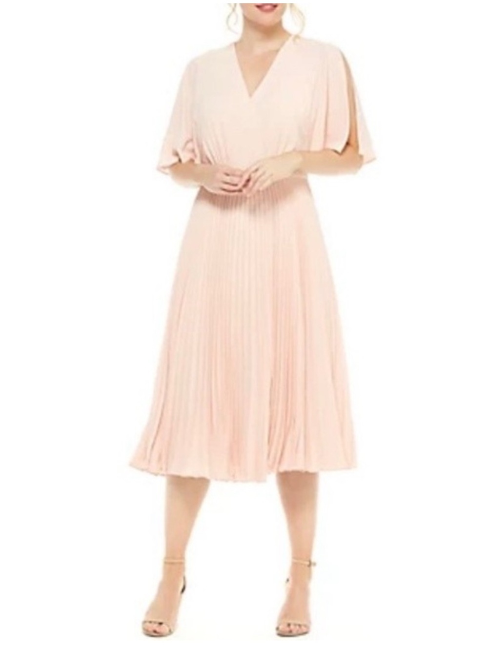Maggy London Pink Dress Pleated Midi Dress Size 10 EUC